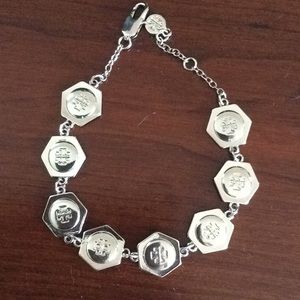 Tory Burch Silver Hexagon Logo Bracelet